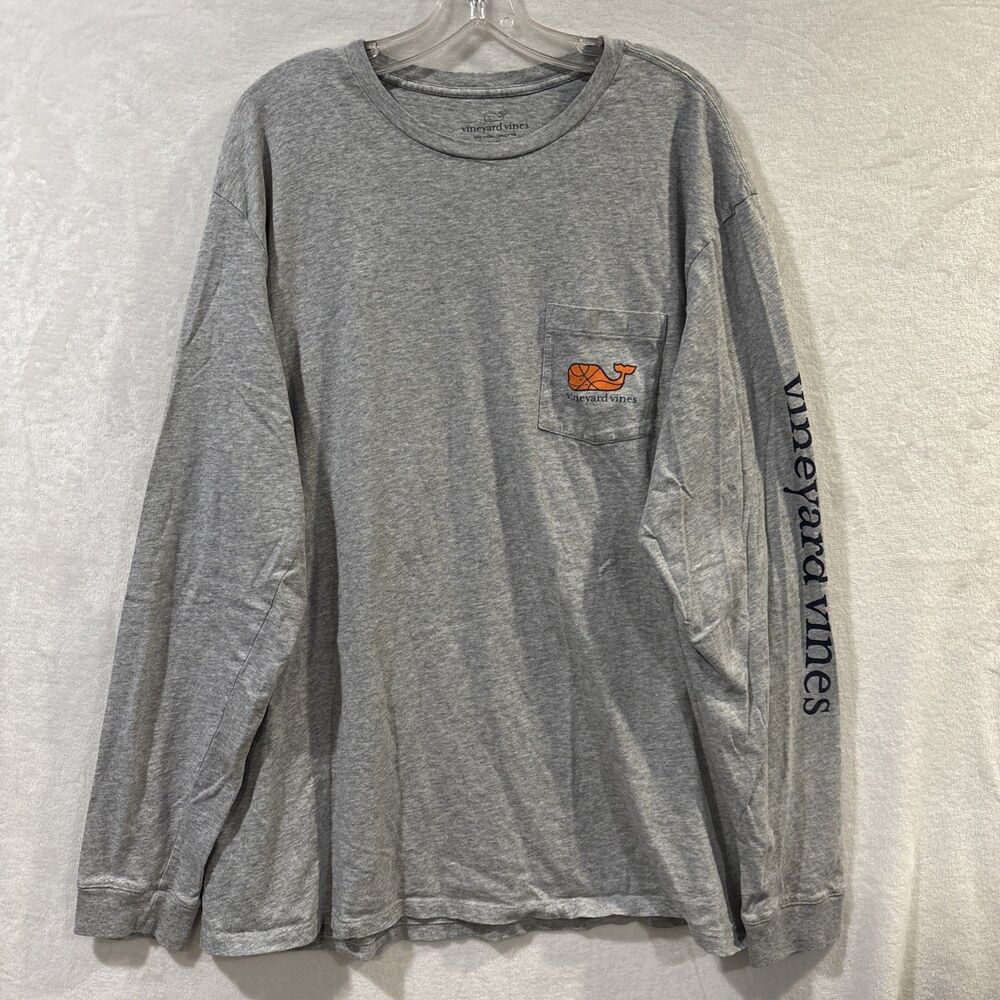 Vineyard Vines Men's Long Sleeve Basketball Logo Tee Shirt Gray Orange Size XXL